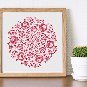 Red Porcelain Cross Stitch Pattern - Instant PDF download