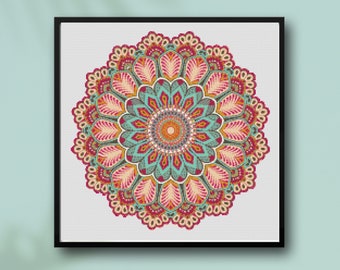 Fan Mandala Cross Stitch Pattern - Instant PDF download