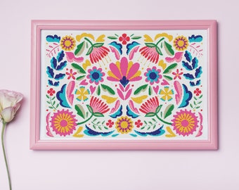 Mexican Flowers Cross Stitch Pattern