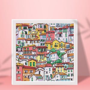 European Houses Cross Stitch Pattern - PDF Download