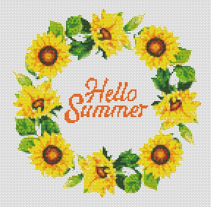 Hello Summer Wreath Cross Stitch Pattern - Instant PDF Download - Etsy UK