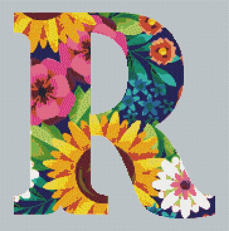 Floral Carpet Alphabet Letter R Cross Stitch Pattern - PDF Download - Etsy