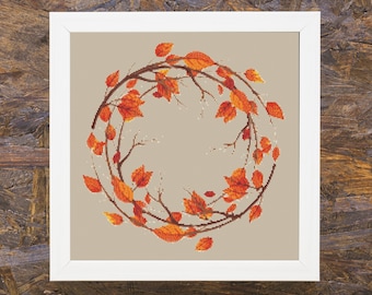 Autumn Leaf Swirl Cross Stitch Pattern - Instant PDF Download