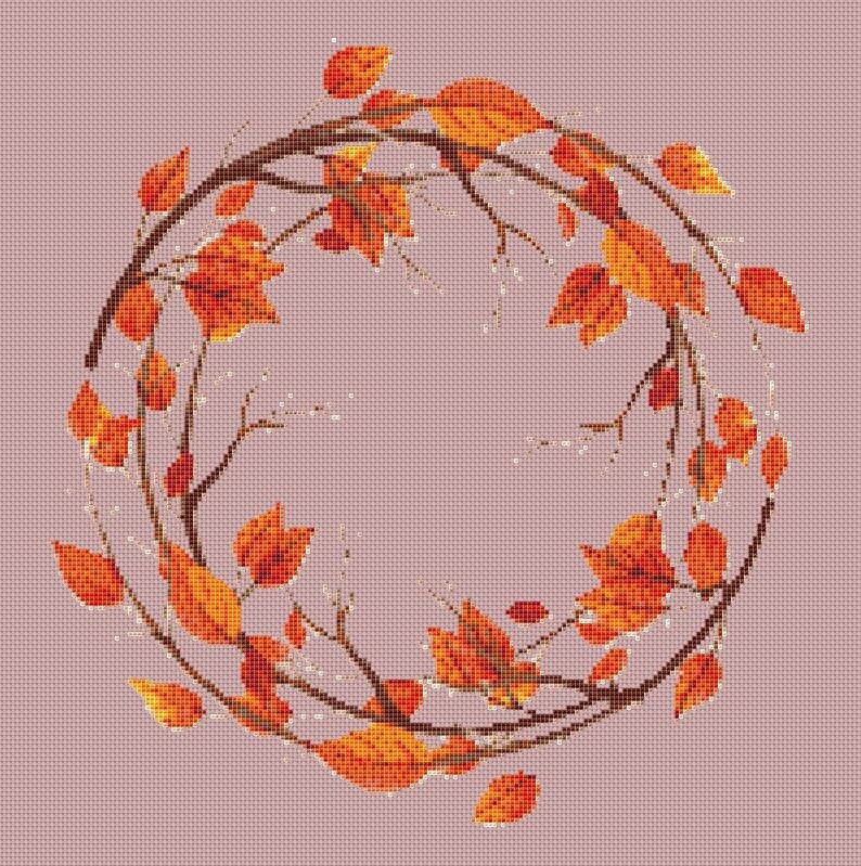 Autumn Leaf Swirl Cross Stitch Pattern - Instant PDF Download - Etsy