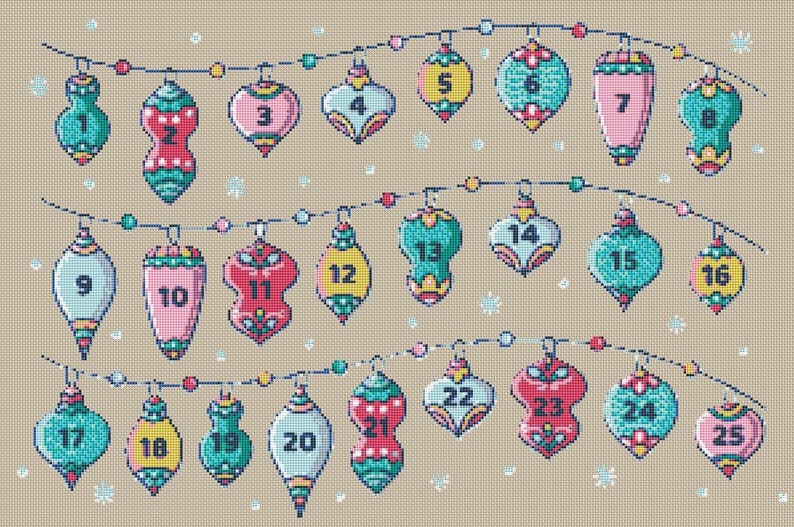 Advent Calendar Baubles Cross Stitch Pattern Etsy UK