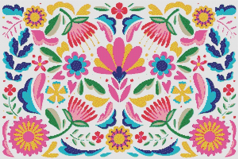 Mexican Flowers Cross Stitch Pattern | Etsy