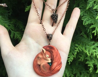 Squirrel Necklace / Cabochon / Charm polymer clay