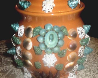 Jar Candle, Spice Scented, Decorated with Seashells,Handmade Decor (7x6 in)