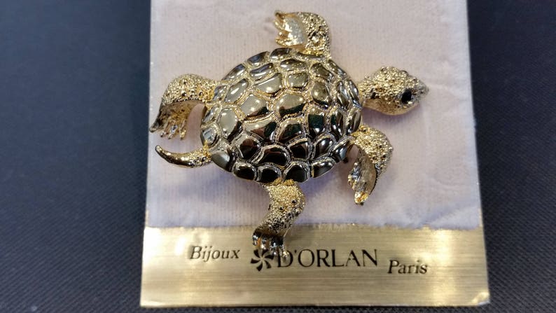 Designer Triple 22kt gold plated with Jeyt Eye New Vintage Carded D/'Orlan Signed Turtle Brooch