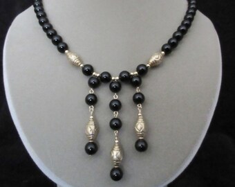 Gold vermeil and black onyx chandelier necklace