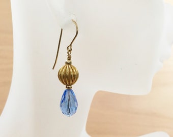 Blue glass and vermeil drop earrings