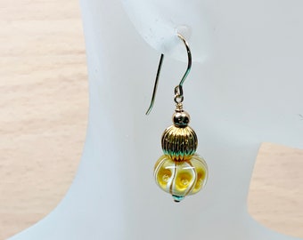 lampwork glass and gold-fill earrings