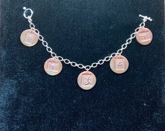 Copper charms on sterling silver chain