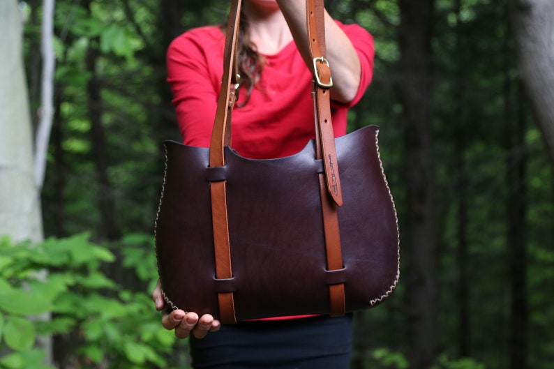 LEATHER TOTE bag, large leather tote, market tote, leather purse, hand sewn, tote bag leather, brown leather, under the tree, underthetree Chocolate Brown