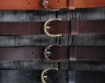 handmade 1.25" LEATHER BELT. BRASS buckle. vegetable tanned. handmade. genuine leather belt. men's leather belt. women's leather belt.