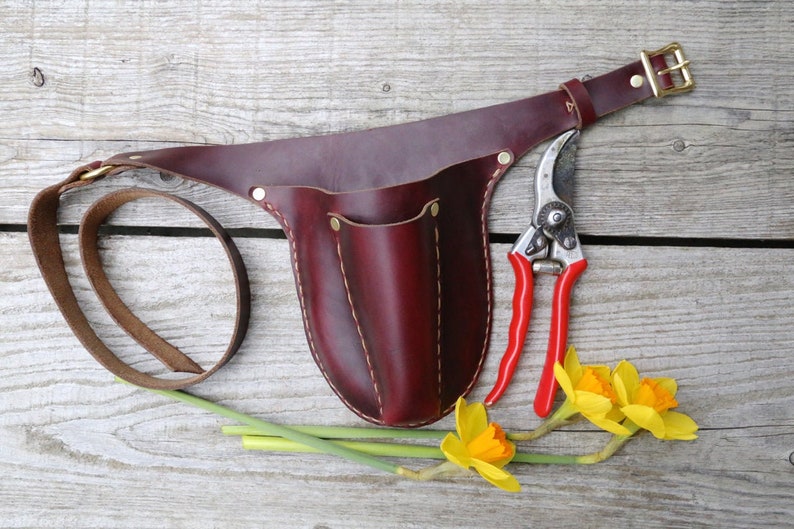 Burgundy Gardener's Tool Belt. Leather Garden Tool Belt. Etsy