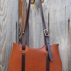 Ochre WATER BUFFALO forest TOTE bag, hand sewn leather bag, leather purse, brown, grey, ochre, tan, under the tree, underthetree, ithaca image 3