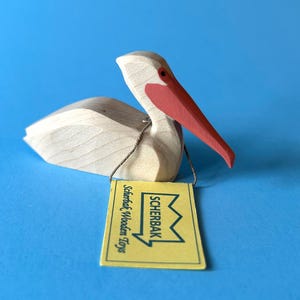 PELICAN swimming bird, hand painted, WALDORF wooden TOY figure, made with love!