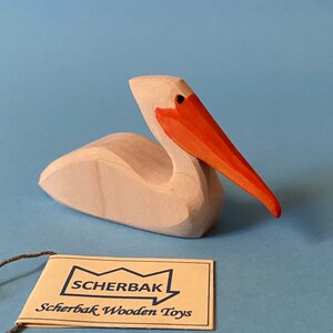 PELICAN swimming bird, hand painted, WALDORF wooden TOY figure, made with love!