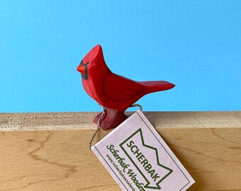 Cardinal bird Waldorf wooden handmade toy figure by Scherbak. Made with love! ostheimer like