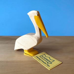 PELICAN standing bird, hand painted, WALDORF wooden TOY figure, made with love!