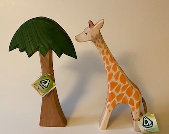 Jouets originaux en bois Waldorf d'Ostheimer, girafe et palmier, fabriqués en Allemagne