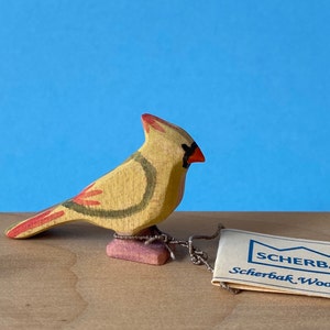 CARDINAL female bird  Waldorf handmade wooden toy figure by Scherbak. Dollhouse 1:12. Made with love!