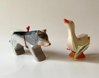 Jouets originaux en bois Waldorf d'Ostheimer, loup et oie, fabriqués en Allemagne