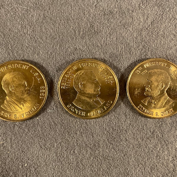 Vintage Reader's Digest - A Coin History of the U.S. Presidents - 1997 - Solid Brass Tokens - 3 Presidents each Coin with bust & information