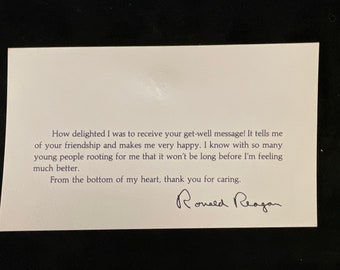 Vintage 1981 President Ronald Reagan Get Well Thank You Card - This was sent to “young people” who sent well wishes Official WH Card W/Seal