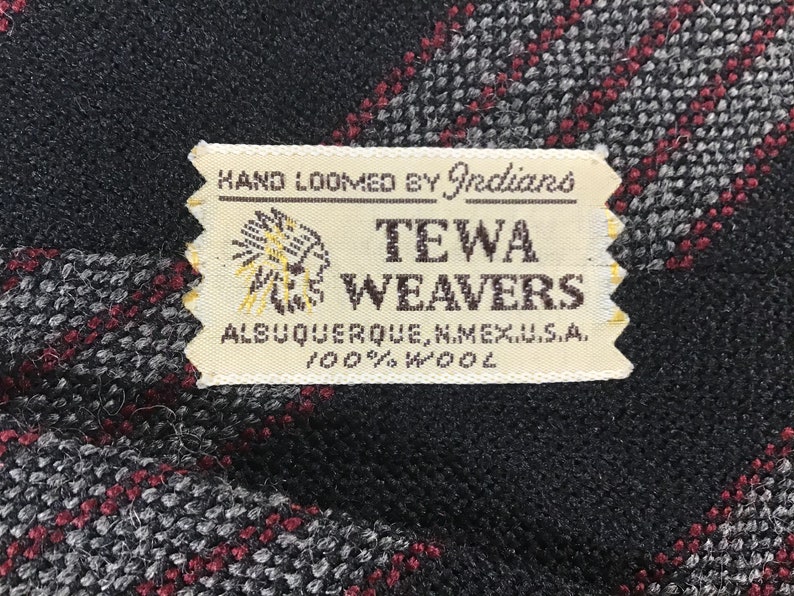 Blue wgray and red stripes fringed ends Vintage Tewa Weavers Neck Tie 100/% Wool /& Hand Loomed in Albuquerque NM by Indigenous Tribe