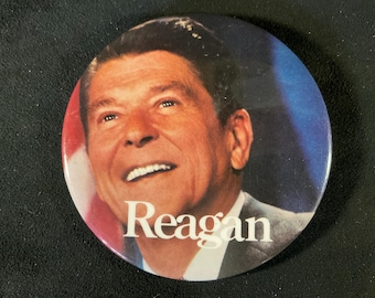 Vintage Ronald Reagan Photo Button - 1980s Political Campaign Pinback