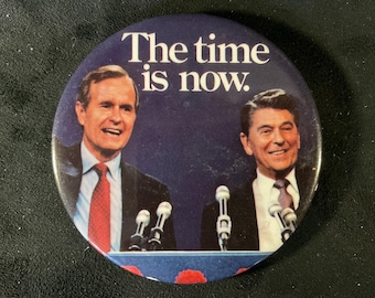 Vintage Reagan Bush 1984 Campaign Button: The Time Is Now, 3-inch