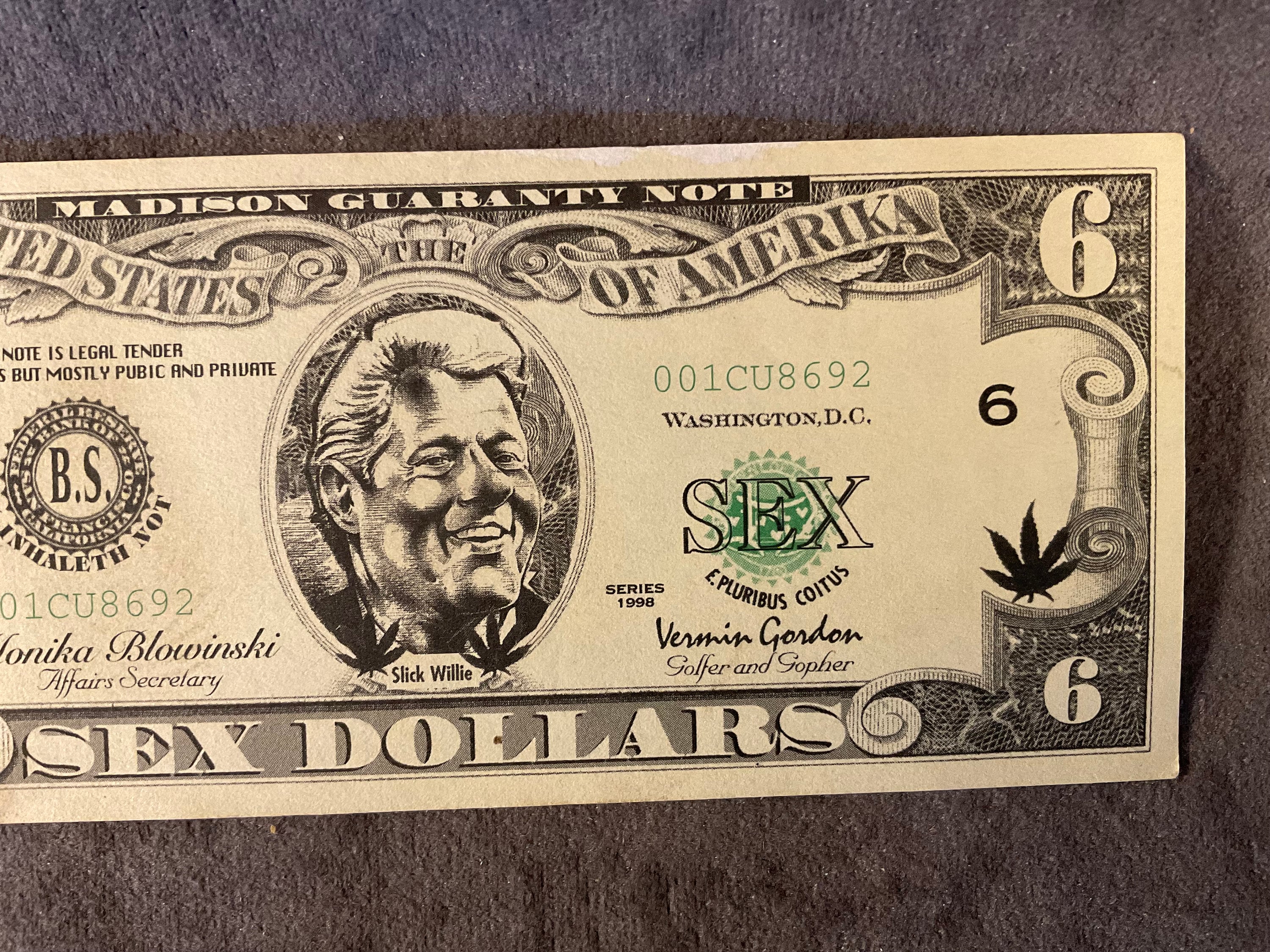 Vintage Bill Clinton Sex Dollars Six Dollar Bill - Slick Times 1996 Bill  Clinton Political Satire Fake U.S. Currency Bills - Two Sided - Etsy