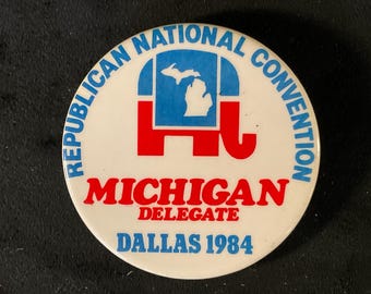 Vintage Reagan Bush 1984 RNC Michigan Delegate Pinback Button