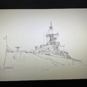 Vintage USS Preble (DDG-46) Naval Ship Art Print by Frances Smith - Print signed by the artist - numbered 77/100 of the US Navy’s Farragut