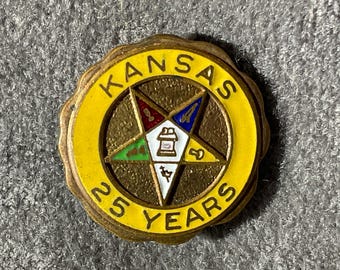 Vintage Kansas Eastern Star 25 Years Masonic Locking Clasp Back Lapel Pin - Fraternal Organization
