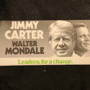 Vintage Carter-Mondale 1976 Jugate Rectangle Presidential Campaign Pinback/Button - Leaders For A Change - unique style