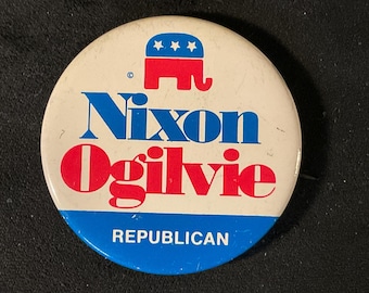 Vintage Nixon Ogilvie Republican - 1972 Richard Nixon Illinois Coattail Presidential Campaign Pinback/Button