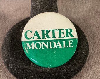 Vintage Carter Mondale Pinback Button Re Election Campaign Pin Green White United States Presidential Campaign Souvenir PanchosPorch
