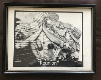 Vintage Reunion 1959-1975 by Richard L. Wooters Vietnam War Print in Frame - American Hobo Illustrations - 1992 - signed, dated & numbered