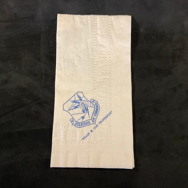 Vintage 1960’s Strategic Air Command Paper Napkin with map of U.S. with flight distances from Westover AFB, MA - SAC Transport Flights
