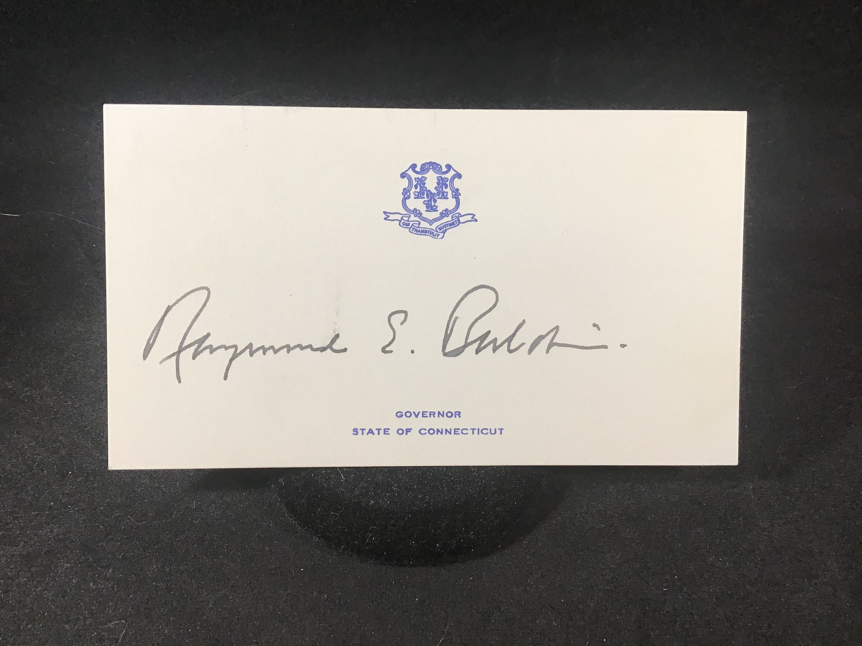 Vintage Raymond E. Baldwin Governor of Connecticut Signature on Official State of Connecticut Governors Small Card - 2.25” x 4” card size