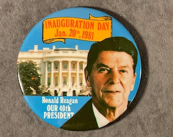 Vintage Ronald Reagan Inauguration Pinback Button: 1981 Political Memorabilia