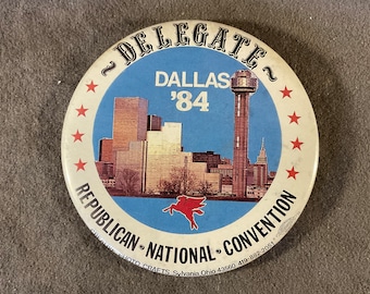 Vintage Dallas ‘84 Delegate Republican National Convention - ‘84 GOP Texas Convention Presidential Campaign Pinback/Button - with Pegasus