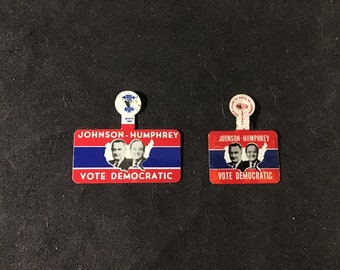 Vintage 1964 Johnson - Humphrey Vote Democratic Presidential Campaign Jugate Fold Over Pin/Button - Johnson & Humphrey Fold Overs