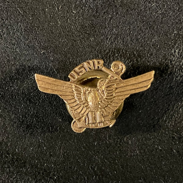 Vintage U.S.N.R. (Naval Reserve) Eagle with Anchor Lapel Pin - WWII era pin with screw-on backing/clasp - Suit Lapel USNR Pin