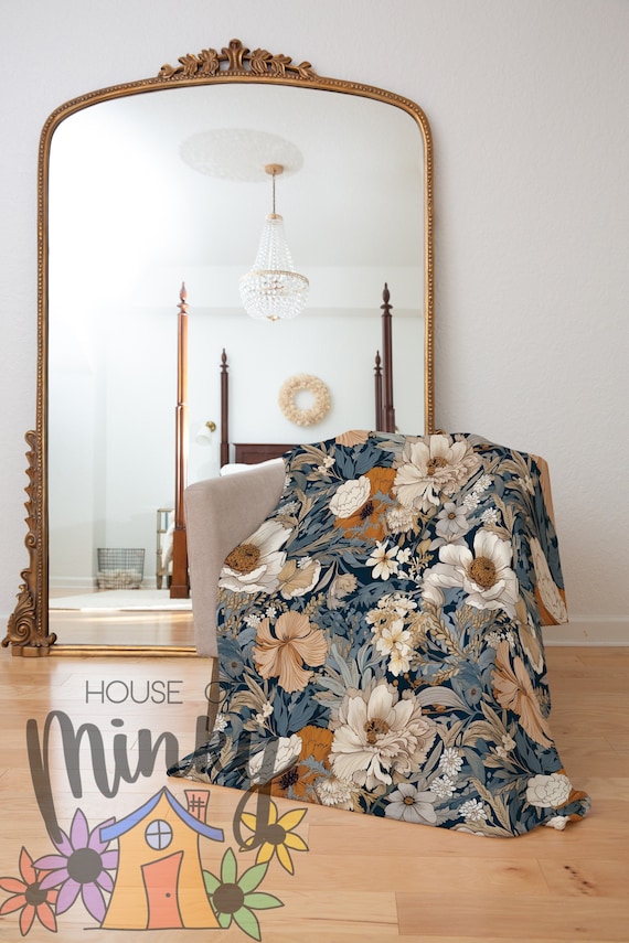 Blue Moody Floral Custom Minky Blanket