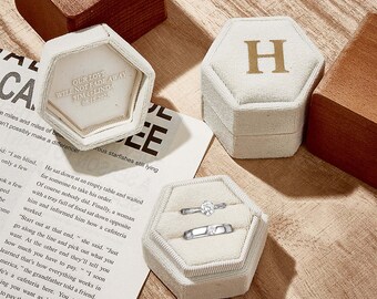 Personalized Ring Box Custom Text Hexagon Ring Box Engagement Wedding Ring Box