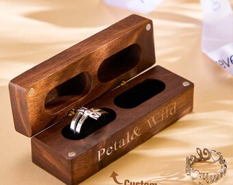 Engagement Engraved Ring Box Wooden Proposal Double Rings Box